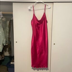 bebe Pink Satin Midi Dress